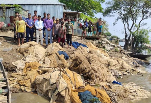 তাহিরপুরে হাওরে অভিযান, ৩ লক্ষাধিক টাকার কোনাজাল আটক